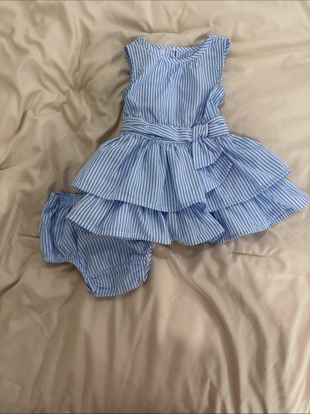 Habitual Blue and White Striped Ruffle Dress Set